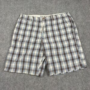 Y2K Madison Plaid Shorts Mens 36 Blue Brown Madras Cotton Casual‎ Summer Preppy